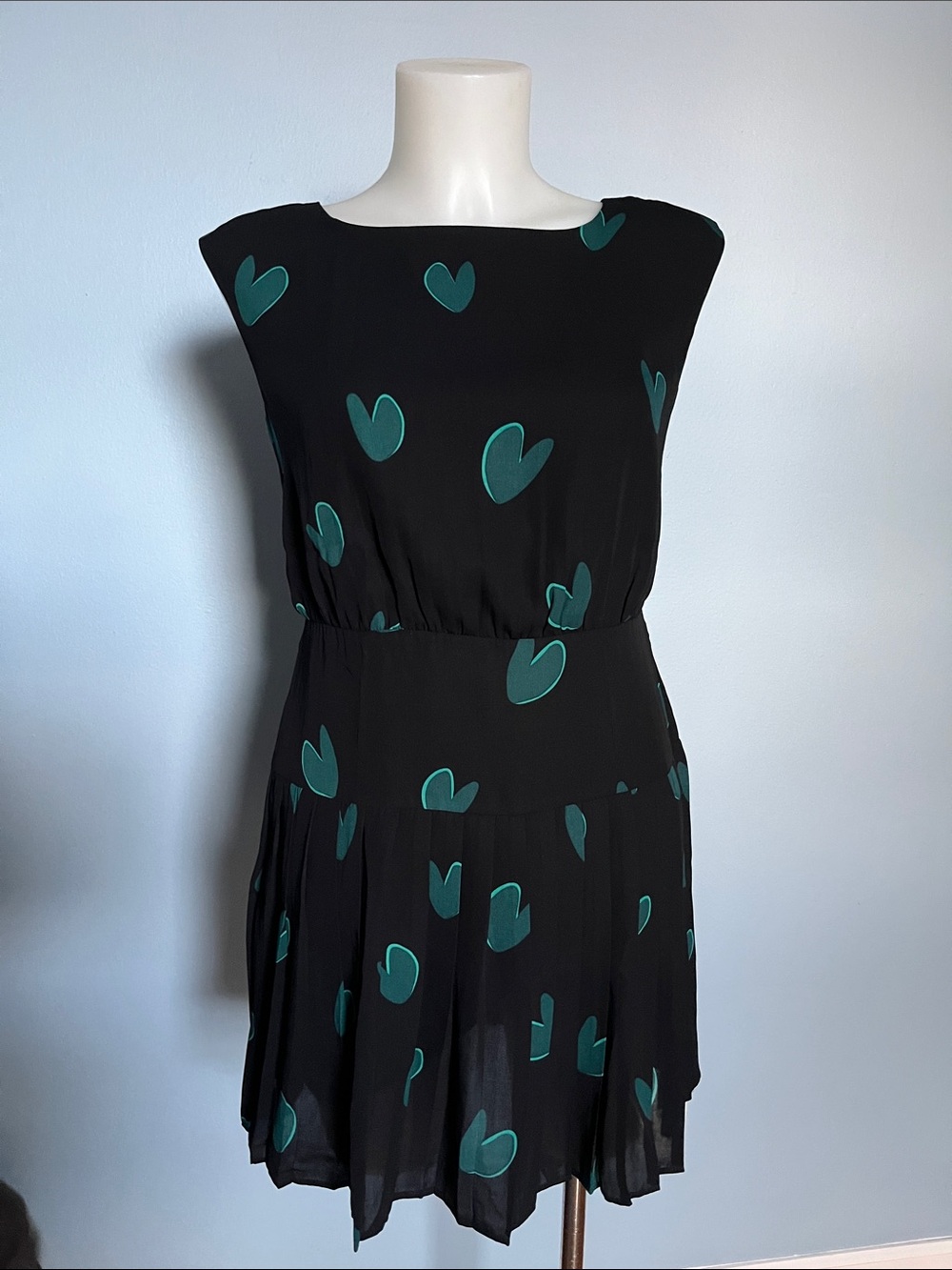 LOFT BLACK GREEN HEART PRINT SLEEVELESS DRESS Sz0P - Picture 5 of 14